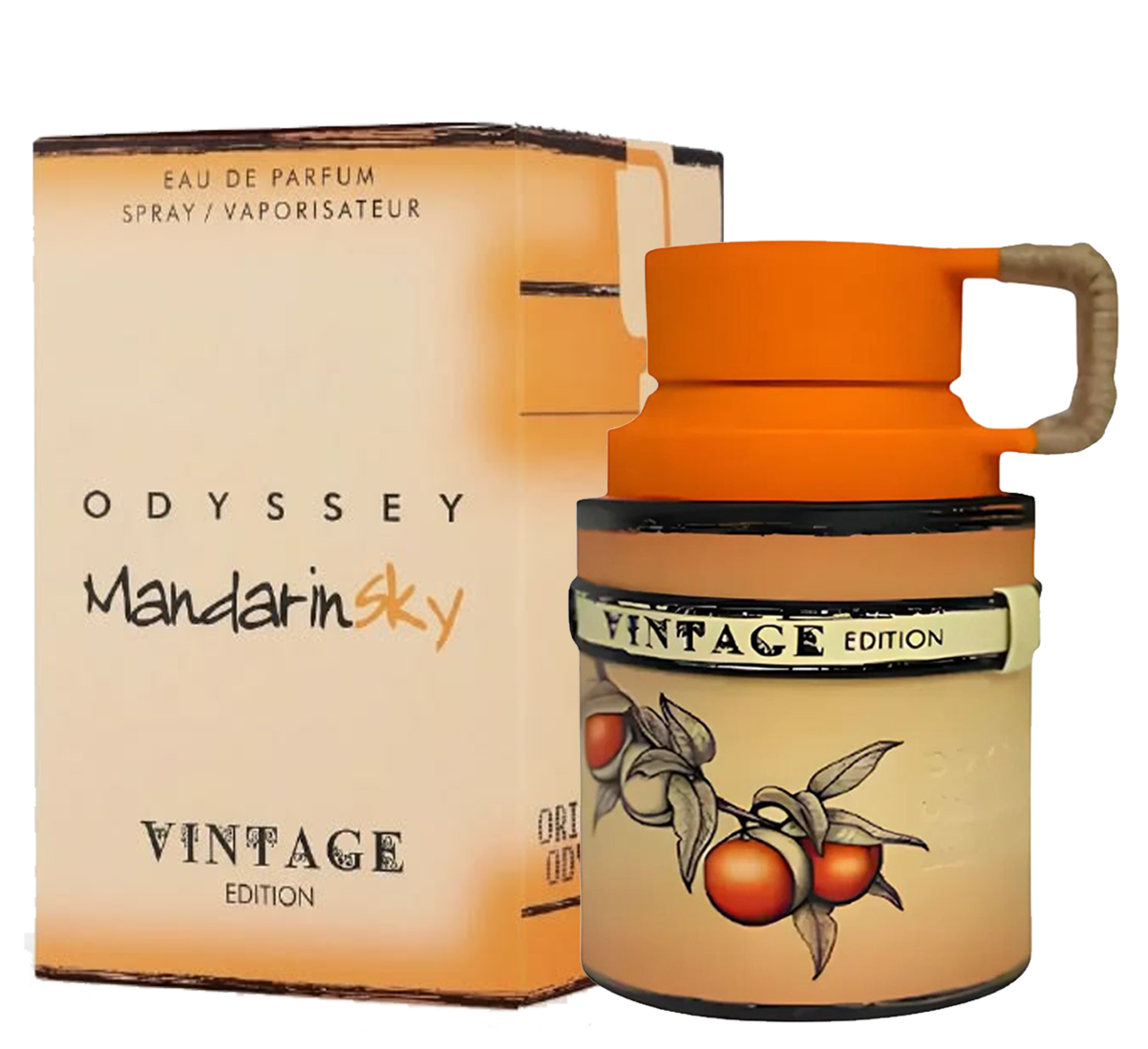 Armaf Odyssey Mandaryn Sky Vintage Edition — vista lateral del frasco
